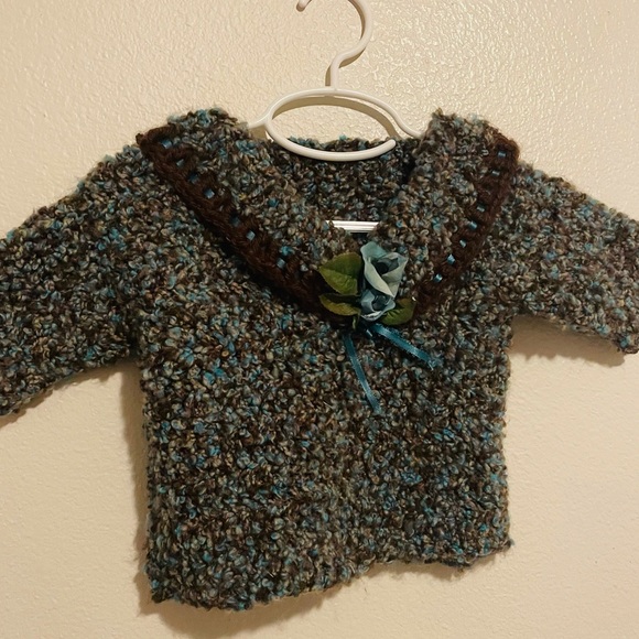 Handmade Teal/ Brown Cowl Neck Sweater 12-18 mo - Picture 1 of 4